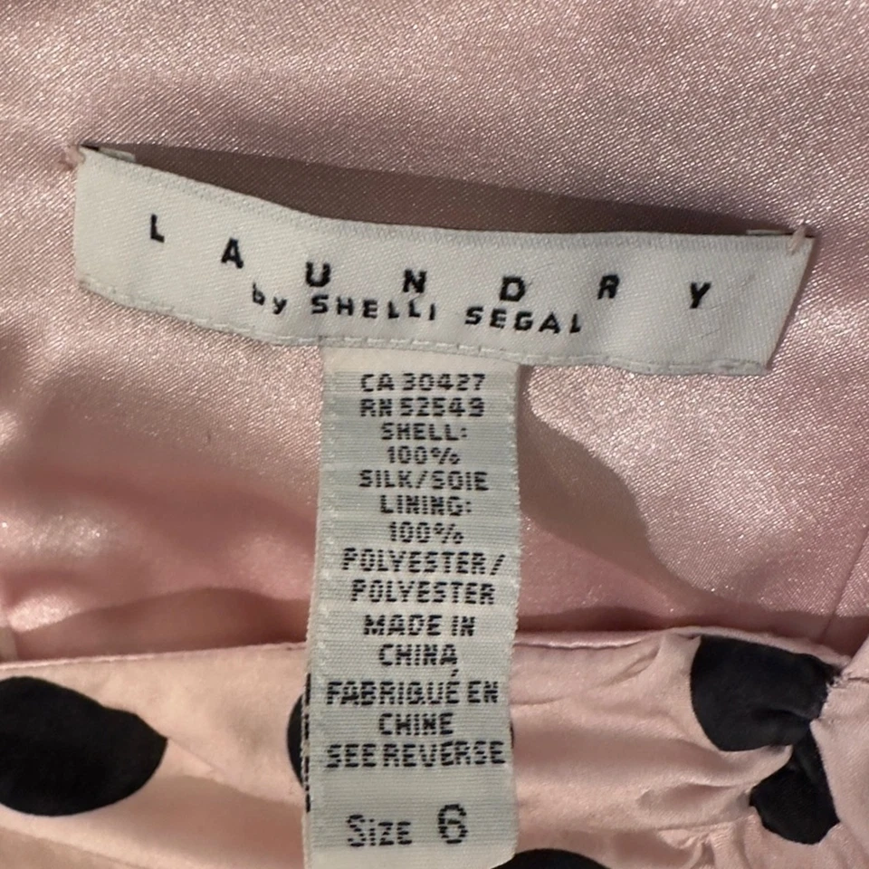 Vestido Laundry By Shelli Segal Rosa y Negro Lunares Vintage Y2K 100% Seda Foto 4 de 4