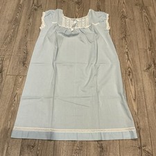Vtg Light Blue Cotton Nightgown Ruffle Puff Sleeve Cottagecore Modest NO SIZE