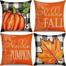 Fall Decor-Throw Pillow Covers 18x18in Set of 4,Pumpkin Linen Pillow Case for