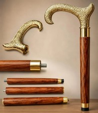 Luxury Brass Floral Derby Walking Cane Wooden Shaft Detachable Stick