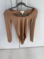 Topshop Long Sleeve Scoop Neck Full Coverage Bodysuit Brown Camel Size 4