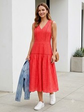 Women’s Tea Cocktail Coral Eyelet Lace Midi Dress Cotton Draper James