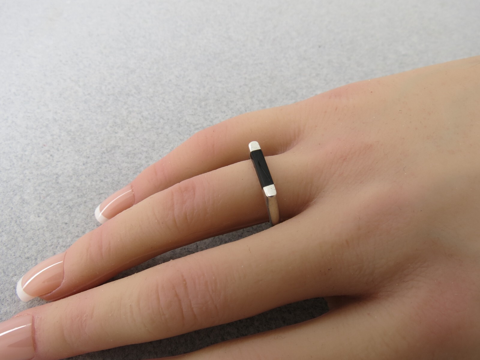 Stackable Sterling Silver Ring Inlaid Black Stone… - image 3