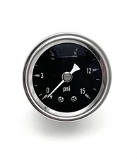 Fuel Pressure Gauge 0-15 PSI Liquid Filled Carburetor Holley Edelbrock 1.5" Blk