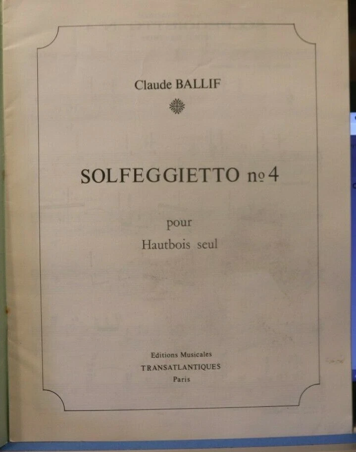 Oboe alone  Solfeggietto No. 4  by Claude Ballif New Out of print - Image 2 of 4