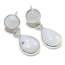 White Moonstone Gemstone Handmade 925 Sterling Silver Jewelry Tops Earring 1.20"