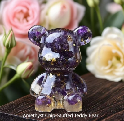 5pcs Amethyst Chip-Stuffed Teddy Bear Crystal Healing Decor Spiritual Gifts