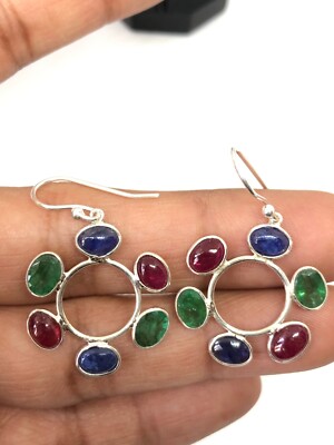 Multi Color Stone Designer Handmade Pair Sterling Silver Earring For Her 1025