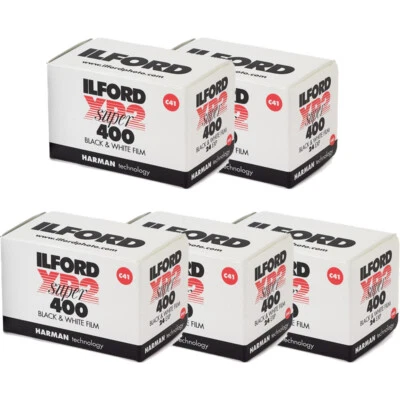 5 Rolls Ilford XP2 Super 400 24 Exposure Black and White Film, FRESH