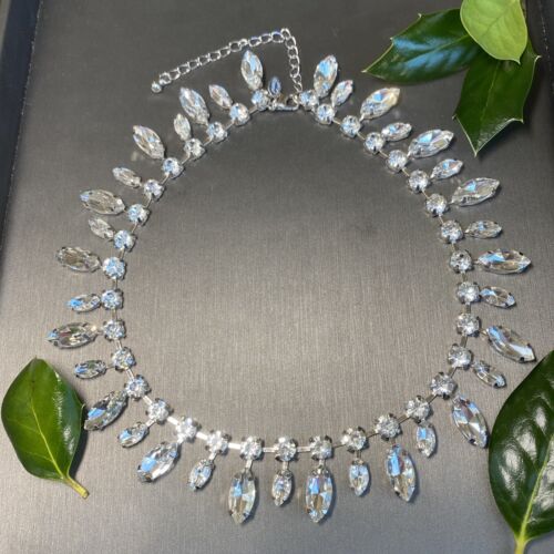 Kenneth Jay Lane KJL Crystal Fringe Necklace Signed Designers Jewelry 14-16" New