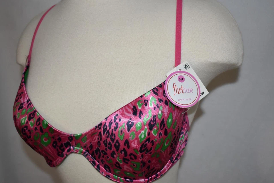 Sujetador Flirtitude Cuello Redondo Push-Up Convertible Corredor-Espalda Correa Rosa Animal Nuevo con Etiquetas Foto 2 de 4