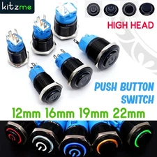 12/16/19/22mm High Head Push Button Switch Black Shell Power Switch LED Car Horn