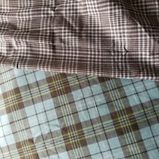 REVERSIBLE Cotton Shirtings - Olive Brown & White Plaid to Olive & Blue Plaid