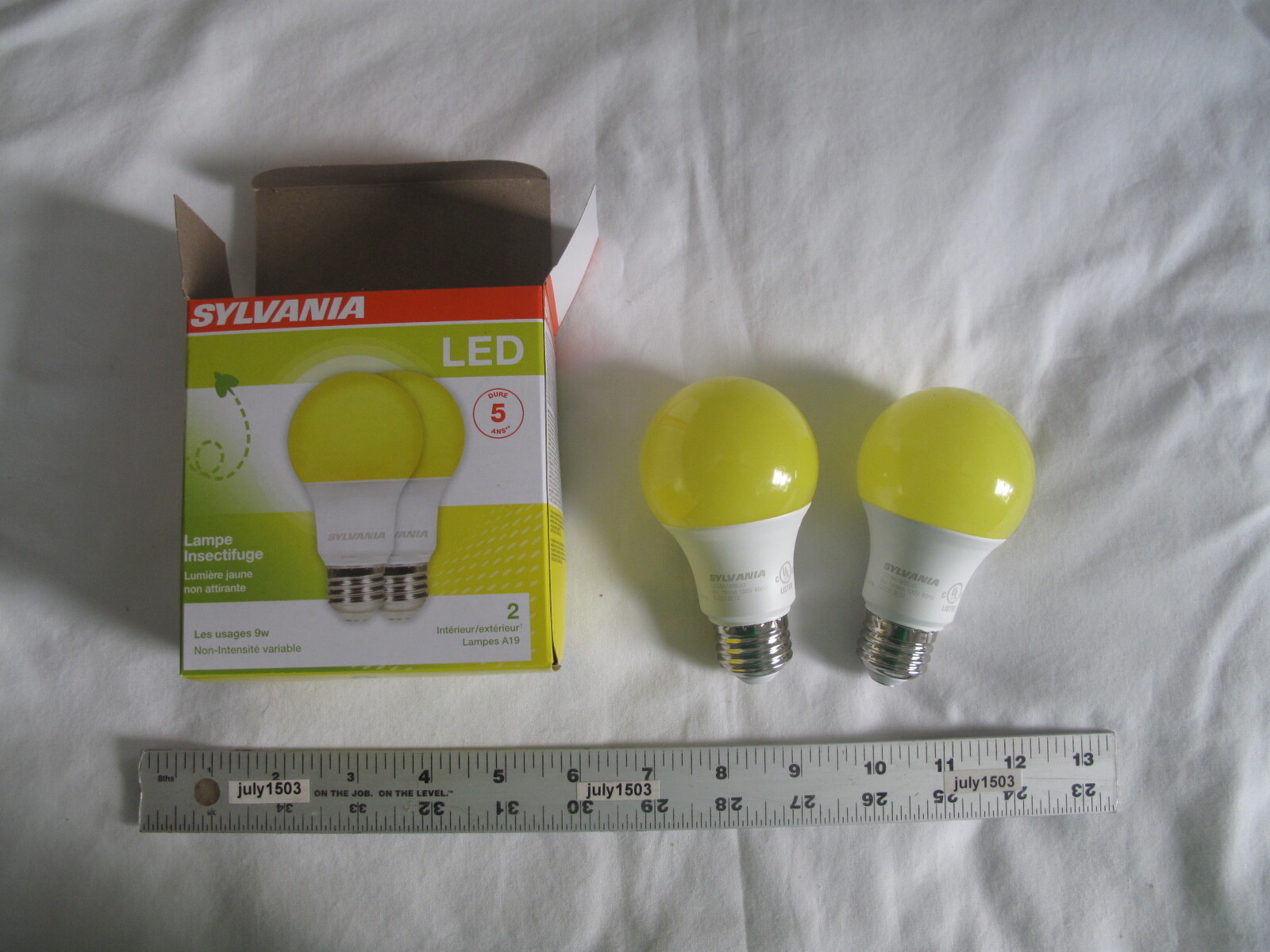 NEW Sylvania 2-pk Yellow LED Bug Light Bulb 60w (9w Actual) 