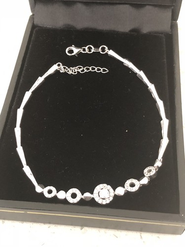 Fine Jewelry sterling silver Braclet With 5 Circle Love Zirconia Stones Up 8.5” - Picture 4 of 5