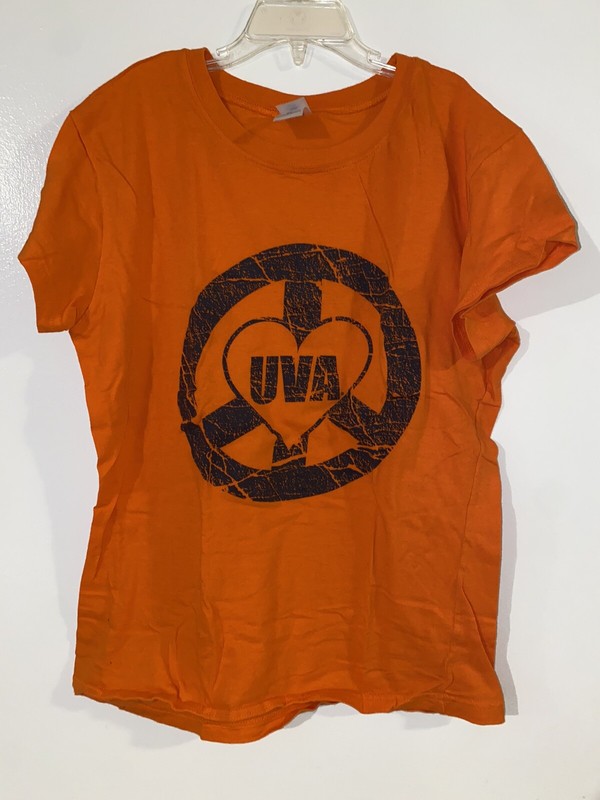 Girls University of Virginia UVA “Love Peace” Orange Short Sleeve Shirt Size XL