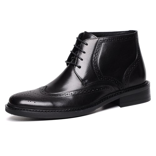 Bottines habillées en cuir véritable pour hommes chaussures formelles pointe d'aile brogues à lacets - Photo 16/17