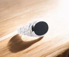 Black Onyx Oval Cut Gemstone With 925 Sterling Silver Ring For Men's #A125