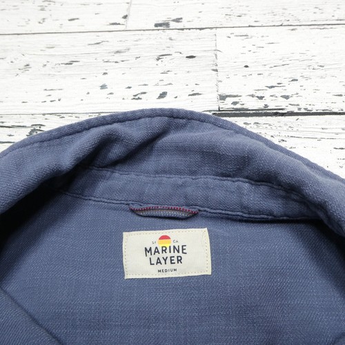 Marine Layer Stretch Selvage Shirt Size Medium Blue Cotton Short Sleeve Button - Picture 2 of 6