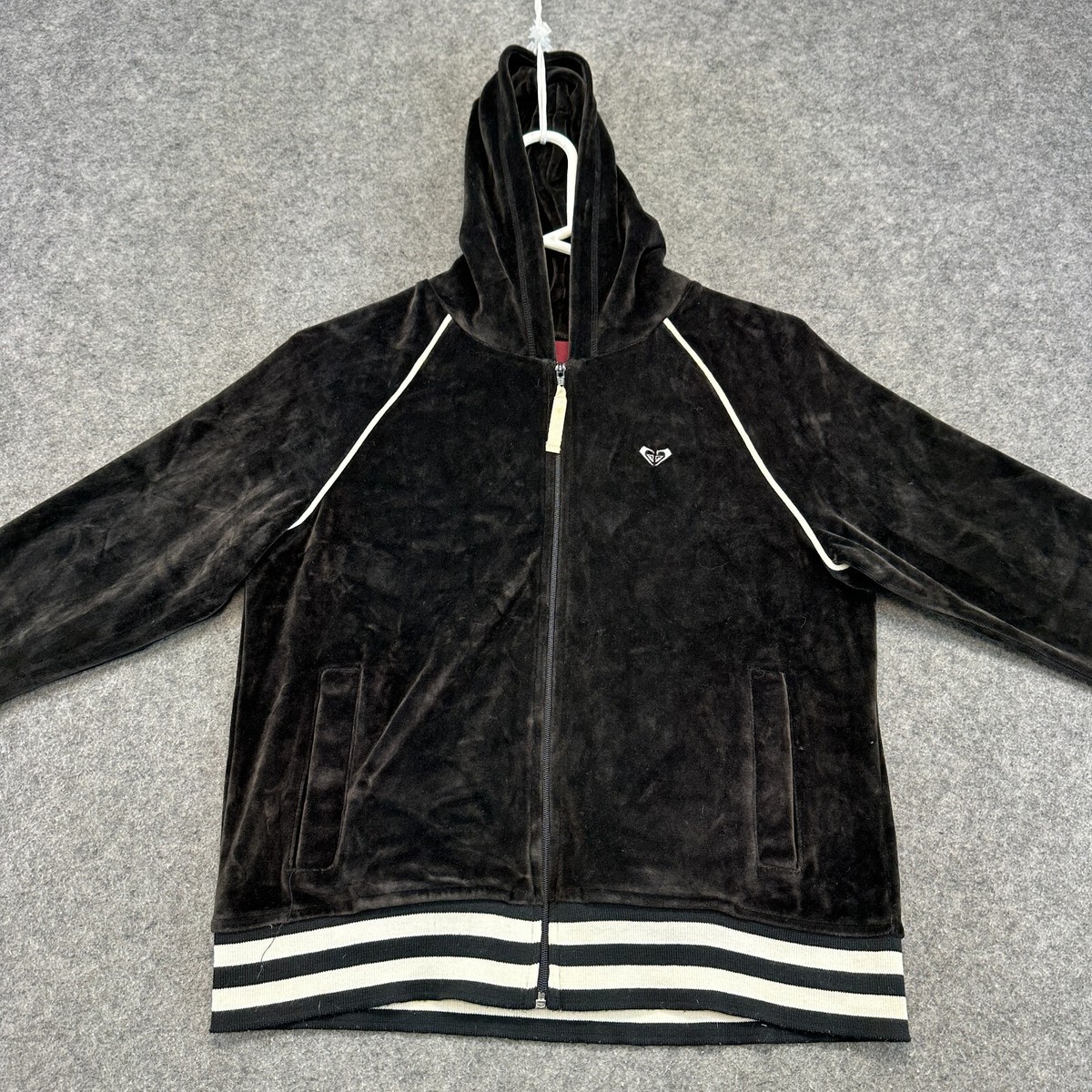 VINTAGE Roxy Sweater Womens Large Brown Full Zip Hoodie Velour