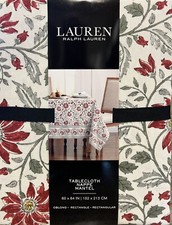 Ralph Lauren Red Green Jacobean Floral Cloth Tablecloth 60 X 84