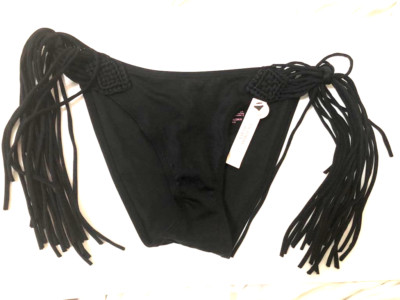 Victoria's Secret Strappy Swim bikini Cheeky Bottom Black with Tassel NWT