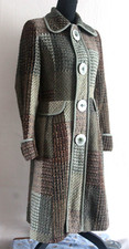 Next Wool Tweed 60s 70s Style Long Trench Coat Green Check Jacket Uk 10 38 Us 6
