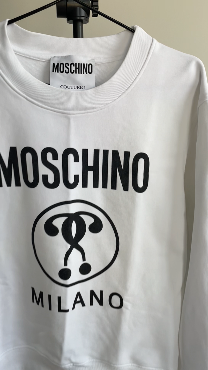 【関税&送料込】Moschino White Cotton Sweatshirt Moschino Couture Milano Unisex White Sweatshirt Size 40/US