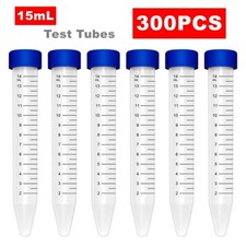 Conical Centrifuge Tubes 15mL w/Screw Caps Graduated Write Marks Lab Test,300Pcs