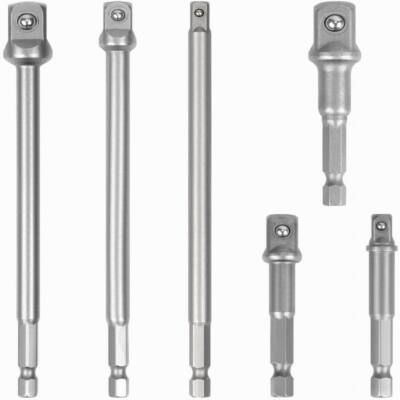6Pcs Socket Adapter Impact Drill Bits Set 1/4'' 3/8'' 1/2'' Hex Shank Extension Bar