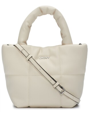 DKNY Mini Bucket Tote Crossbody Ivory Quilted faux leather Phone-Pocket HandBag