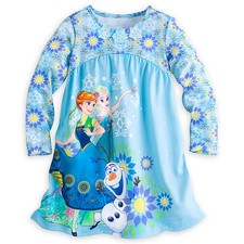 Disney Store Frozen Anna Elsa Long Sleeve Nightgown Pajama Girl Size 7/8