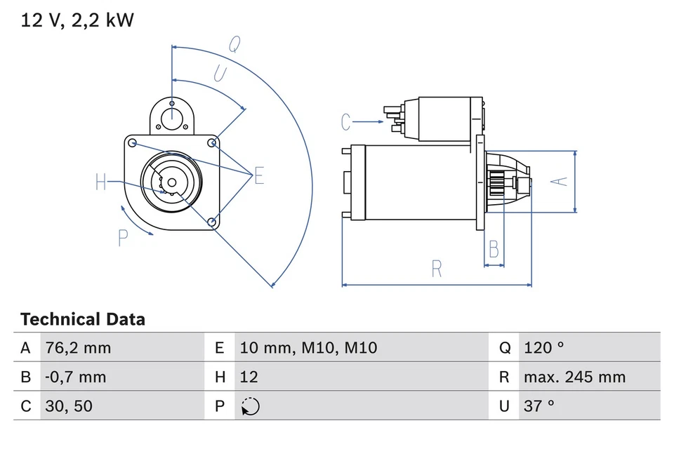 STARTER 0 986 025 370 FOR VOLVO V50 V60/Van/I C30 S80/II XC60/VAN/SUV S60 C70 - Image 2 of 4