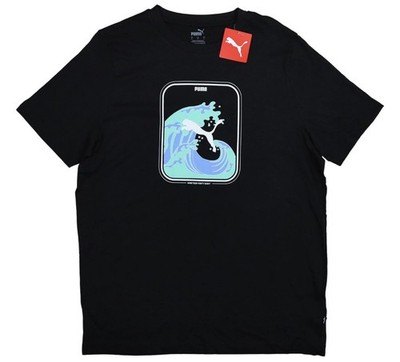 Puma Ocean Waves Logo Graphic Print Short Sleeve Crew Neck Men's T-Shirt Black S