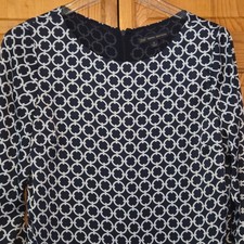 Brooks Brothers Dress 4 Navy White Geometric Print Sheath 3/4 Sleeve