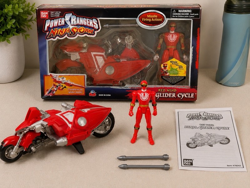 Bandai Power Rangers Ninja Storm Red Ranger Glider Cycle Set Transforms