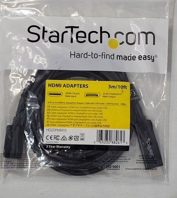  StarTech HDMI Adapters - HDMI 19 Pin Male Input/20 Pin DisplayPort Male Output 