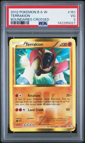 PSA 3 Terrakion 151/149 2012 Boundaries Crossed Secret Rare Pokemon Card