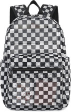Checkered Mesh Backpack for Girls Women, Semi-Transparent Kids School Backpack C