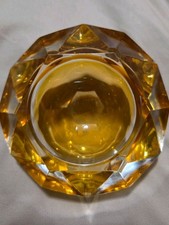 Vintage mid-century modern Murano Sommerso faceted amber glass Ashtray