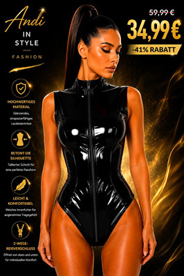   PREMIUM WETLOOK BODY DAMEN   SEXY HIGH NECK   REISSVERSCHLUSS   SCHWARZ  