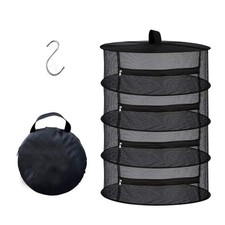 4 Layer Mesh Hanging Herb Drying Rack Dry Net with Zippers Black D24xH32inch