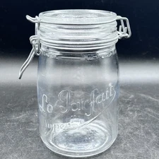 Vintage Le Parfait "Super" 1 Liter Glass Canning Jar w/ Wire Lid & Gasket France