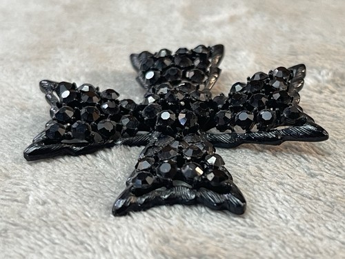 Spilla croce lutto bianca vintage spilla strass nera!! - Foto 2 di 9
