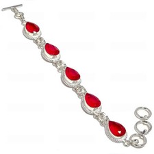 Red Garnet Gemstone Handmade 925 Sterling Silver Jewelry Bracelet Size 7-8"