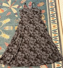 Pact Organic Cotton Fit Flare Midi Dress Sz L Eco-Friendly Tie Dye Gray Black