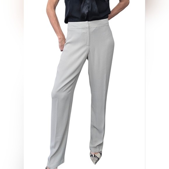 Eileen Fisher Silk Crepe Straight Leg Pants XS Taupe Minimalist Trousers