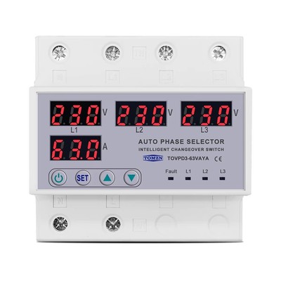 63A 3 Phase 3P+N DIN Rail Phase Selector Overvoltage and Undervoltage Protection1504