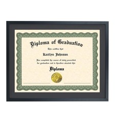 14x18 Diploma Frame Solid Wood, Displays 14x18 Diploma with Black Mat or 16x2...