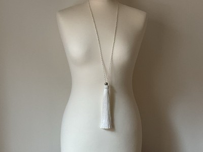 Long White Tassel And Cable Chain Necklace